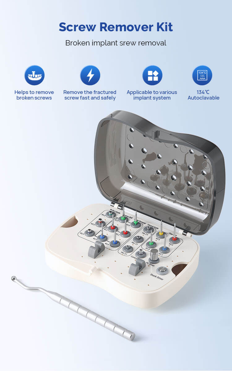 Universele implantaat‑schroef verwijderingsset voor gebroken implantaat‑schroeven